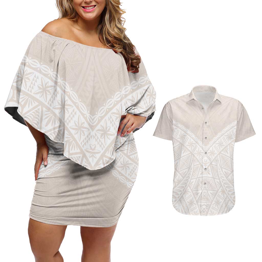 Lotu Tamaiti Tongan Polynesian Art Pattern Couples Matching Off Shoulder Short Dress and Hawaiian Shirt Traditional Tribal Motifs - Polynesian Pride