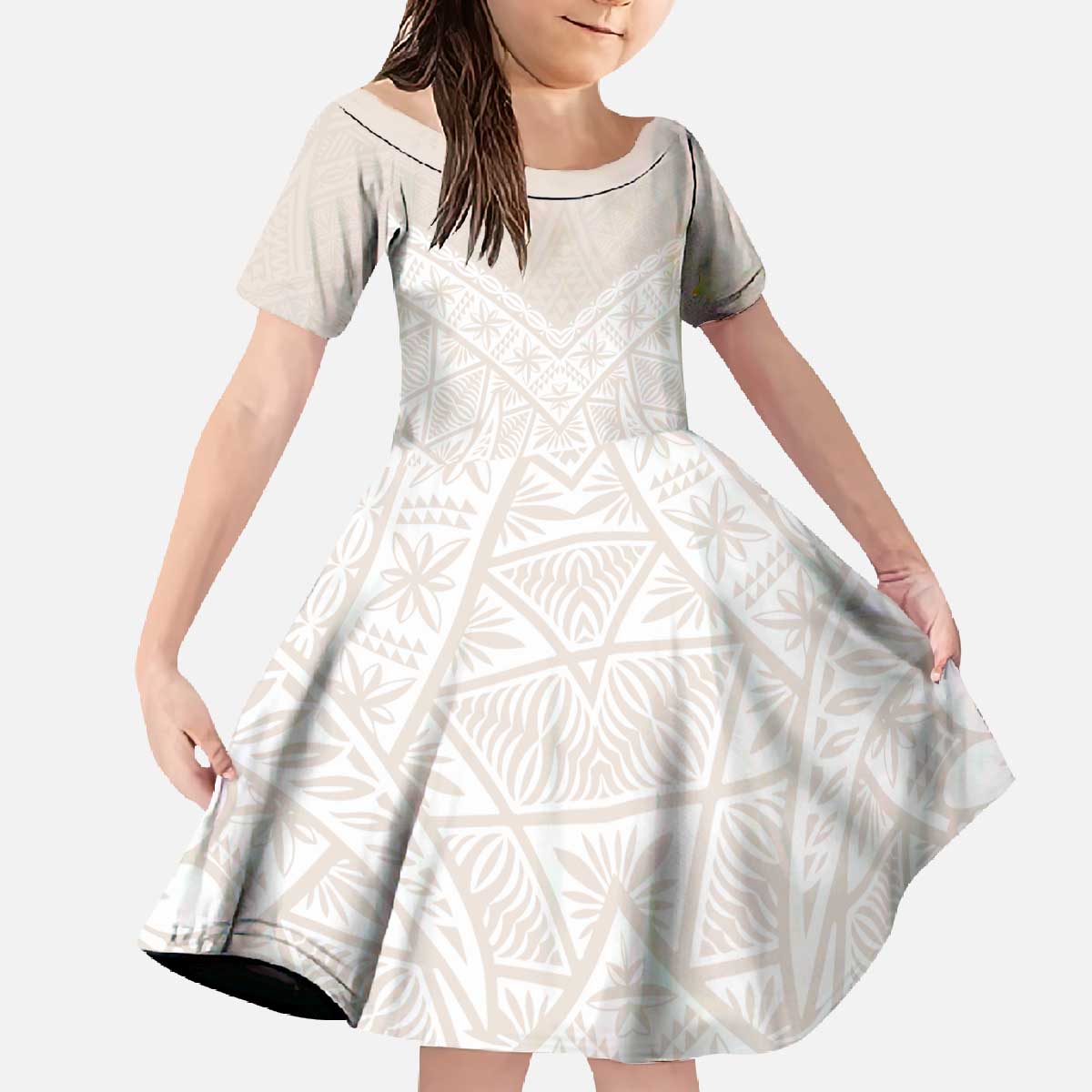 Lotu Tamaiti Tongan Polynesian Art Pattern Family Matching Off The Shoulder Long Sleeve Dress and Hawaiian Shirt Traditional Tribal Motifs - Polynesian Pride