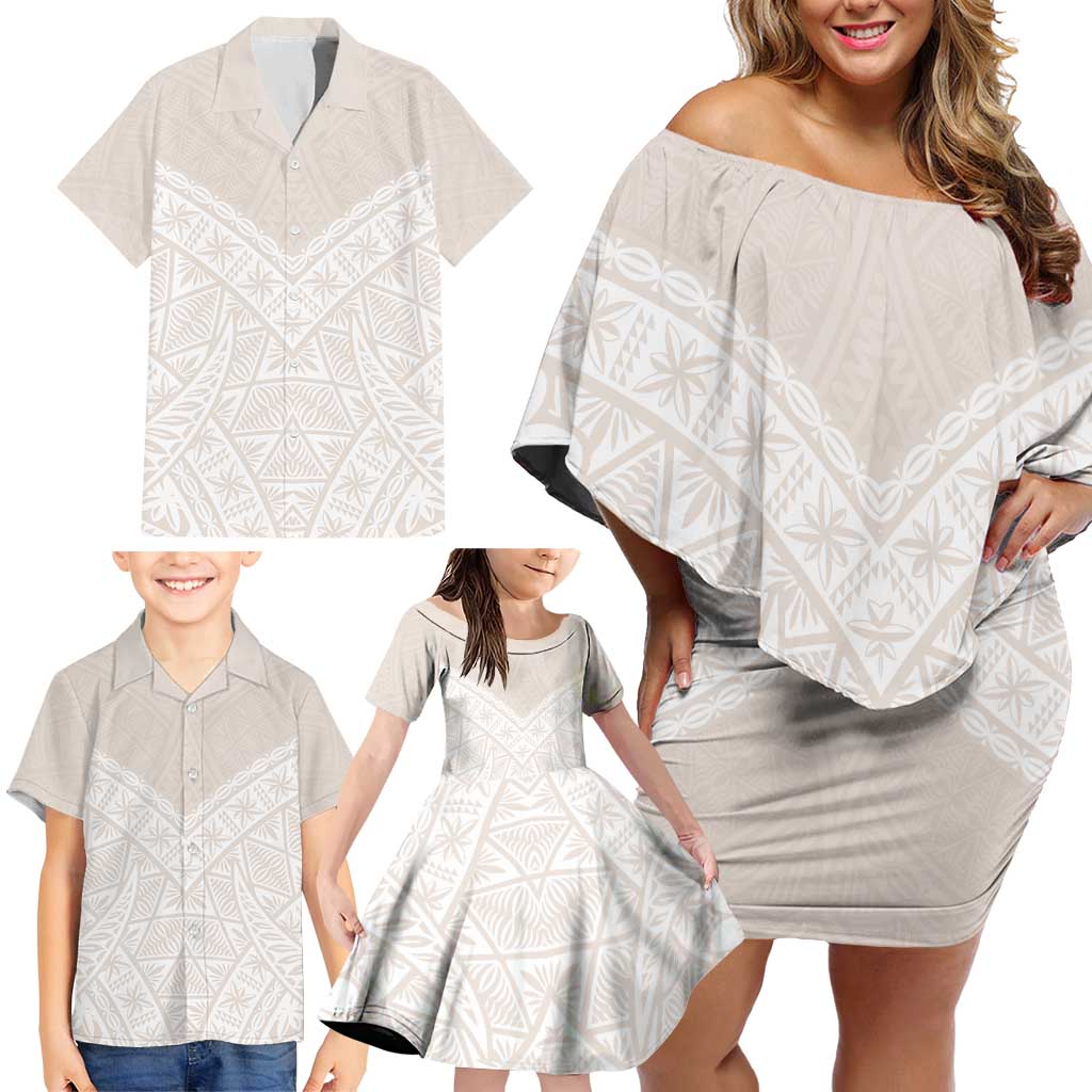 Lotu Tamaiti Tongan Polynesian Art Pattern Family Matching Off Shoulder Short Dress and Hawaiian Shirt Traditional Tribal Motifs - Polynesian Pride