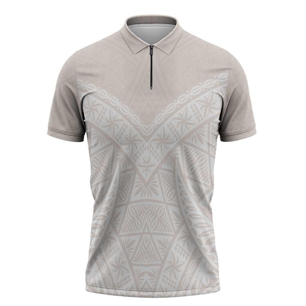 Lotu Tamaiti Tongan Polynesian Art Pattern Zipper Polo Shirt Traditional Tribal Motifs LT9 White - Polynesian Pride