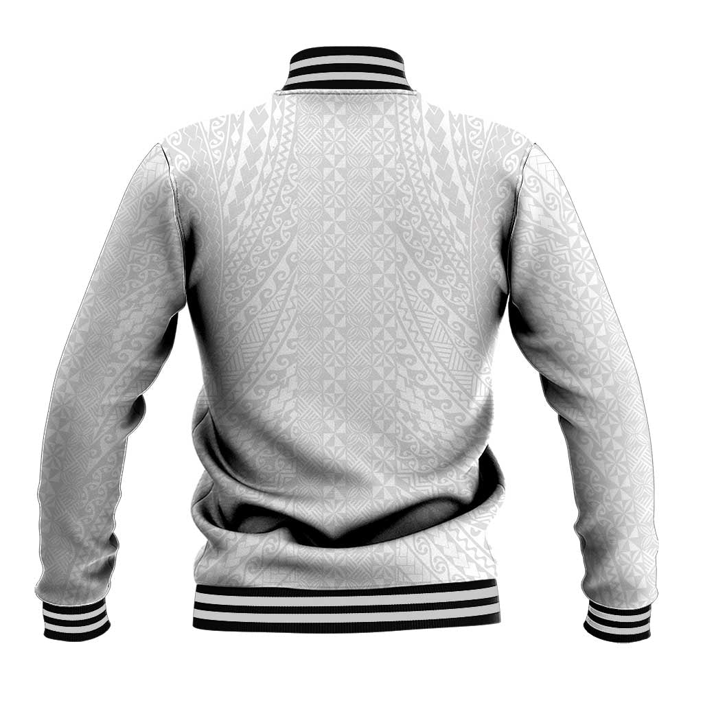 Lotu Tamaiti White Tongan Ngatu Baseball Jacket Polynesian Tribal Fonulei Pattern LT9 - Polynesian Pride
