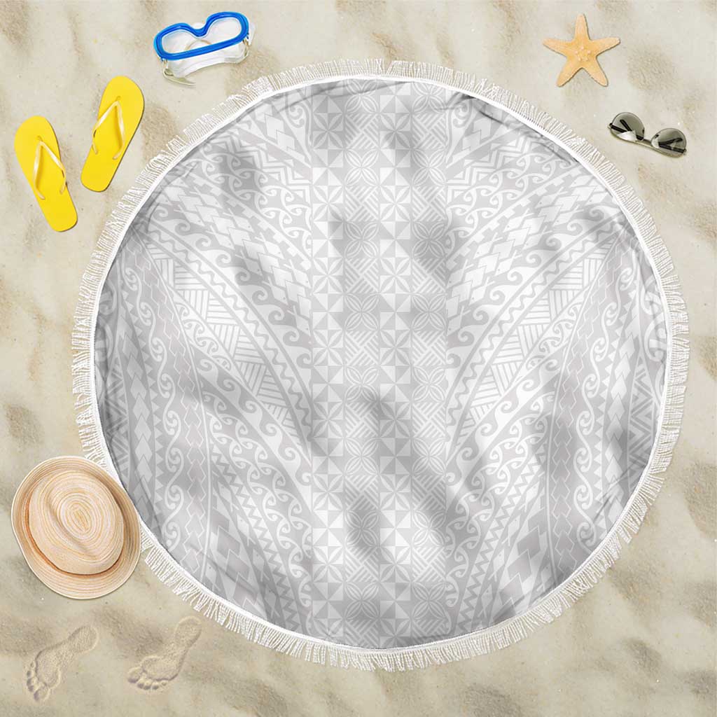 Lotu Tamaiti White Tongan Ngatu Beach Blanket Polynesian Tribal Fonulei Pattern LT9 One Size 150cm White - Polynesian Pride