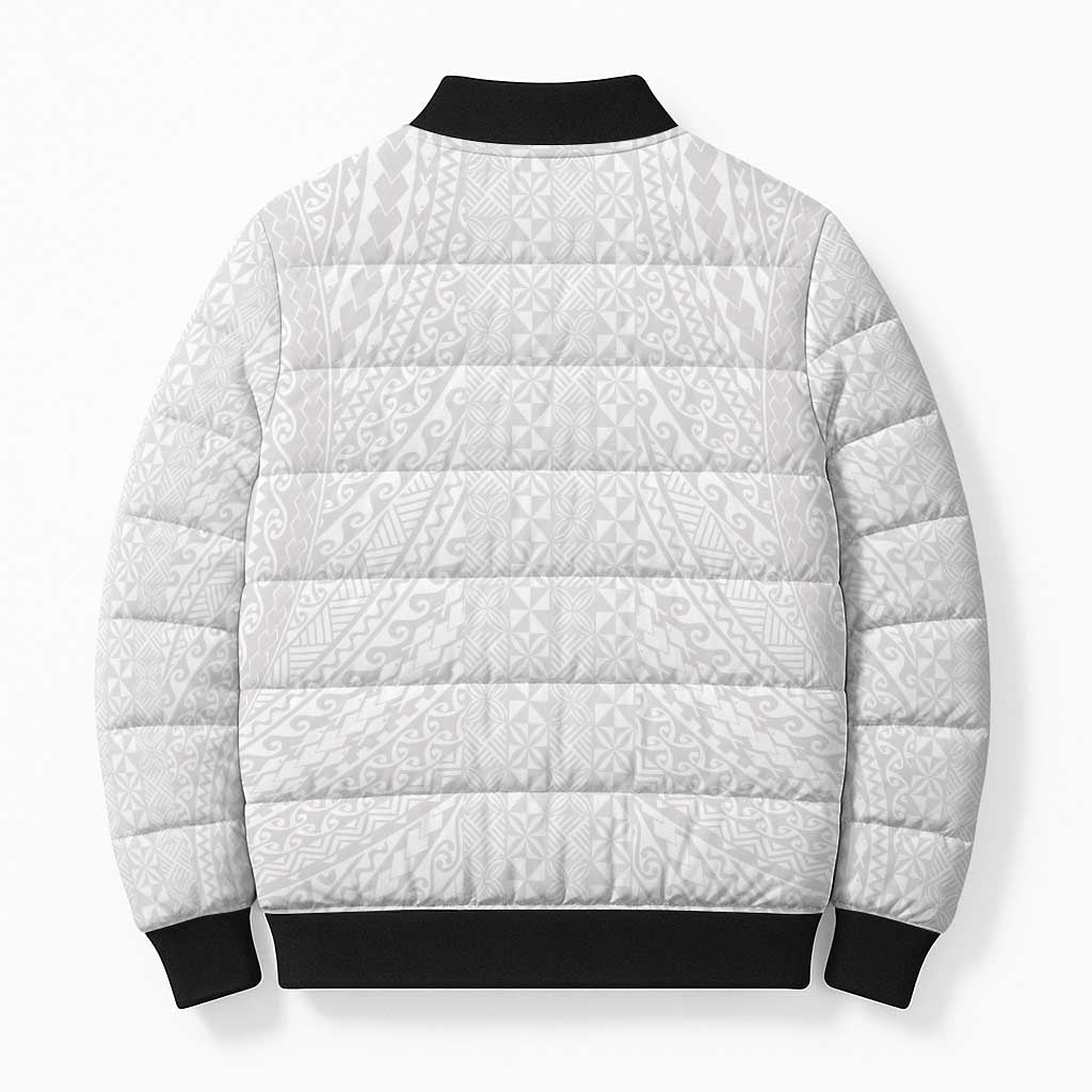 Lotu Tamaiti White Tongan Ngatu Bomber Puffer Jacket Polynesian Tribal Fonulei Pattern LT9 - Polynesian Pride