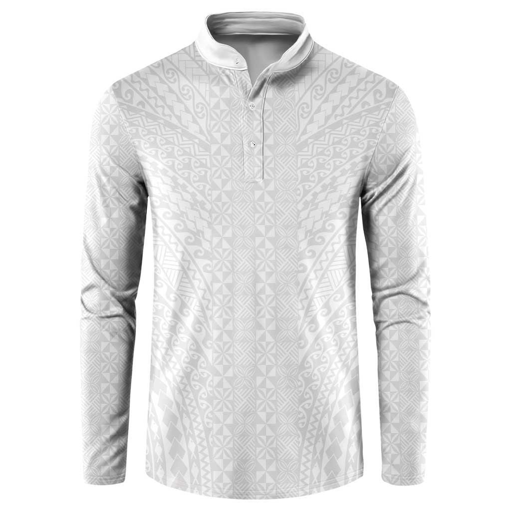 Lotu Tamaiti White Tongan Ngatu Button Sweatshirt Polynesian Tribal Fonulei Pattern LT9 White - Polynesian Pride
