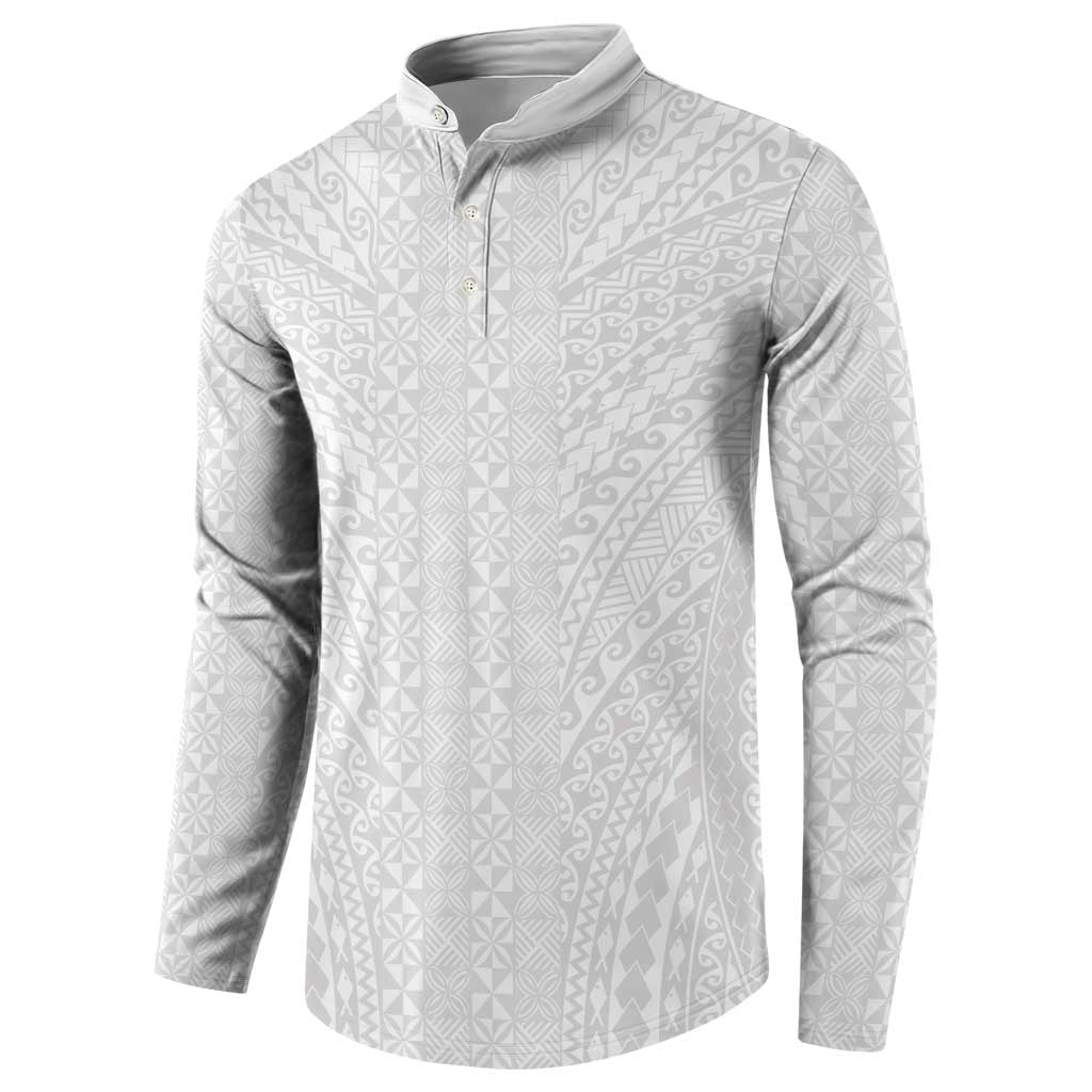 Lotu Tamaiti White Tongan Ngatu Button Sweatshirt Polynesian Tribal Fonulei Pattern LT9 - Polynesian Pride