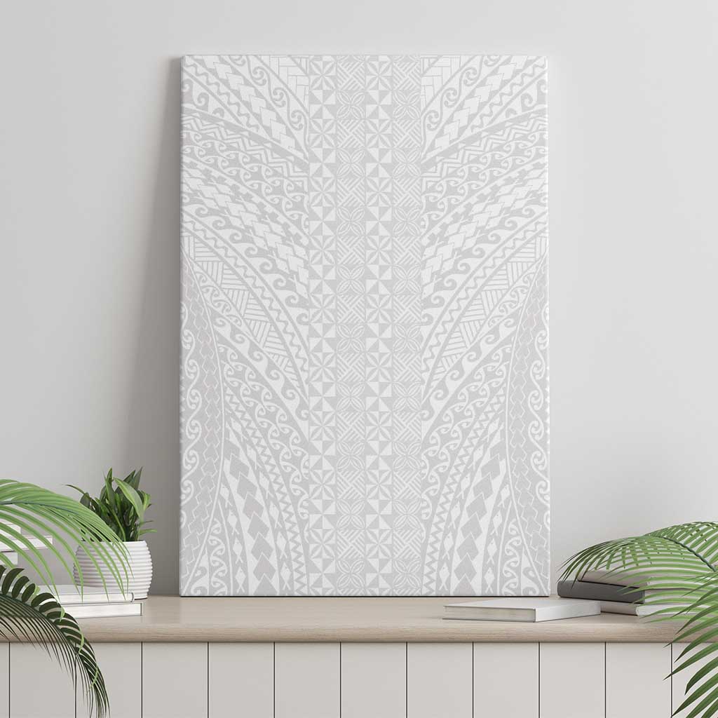 Lotu Tamaiti White Tongan Ngatu Canvas Wall Art Polynesian Tribal Fonulei Pattern - Polynesian Pride