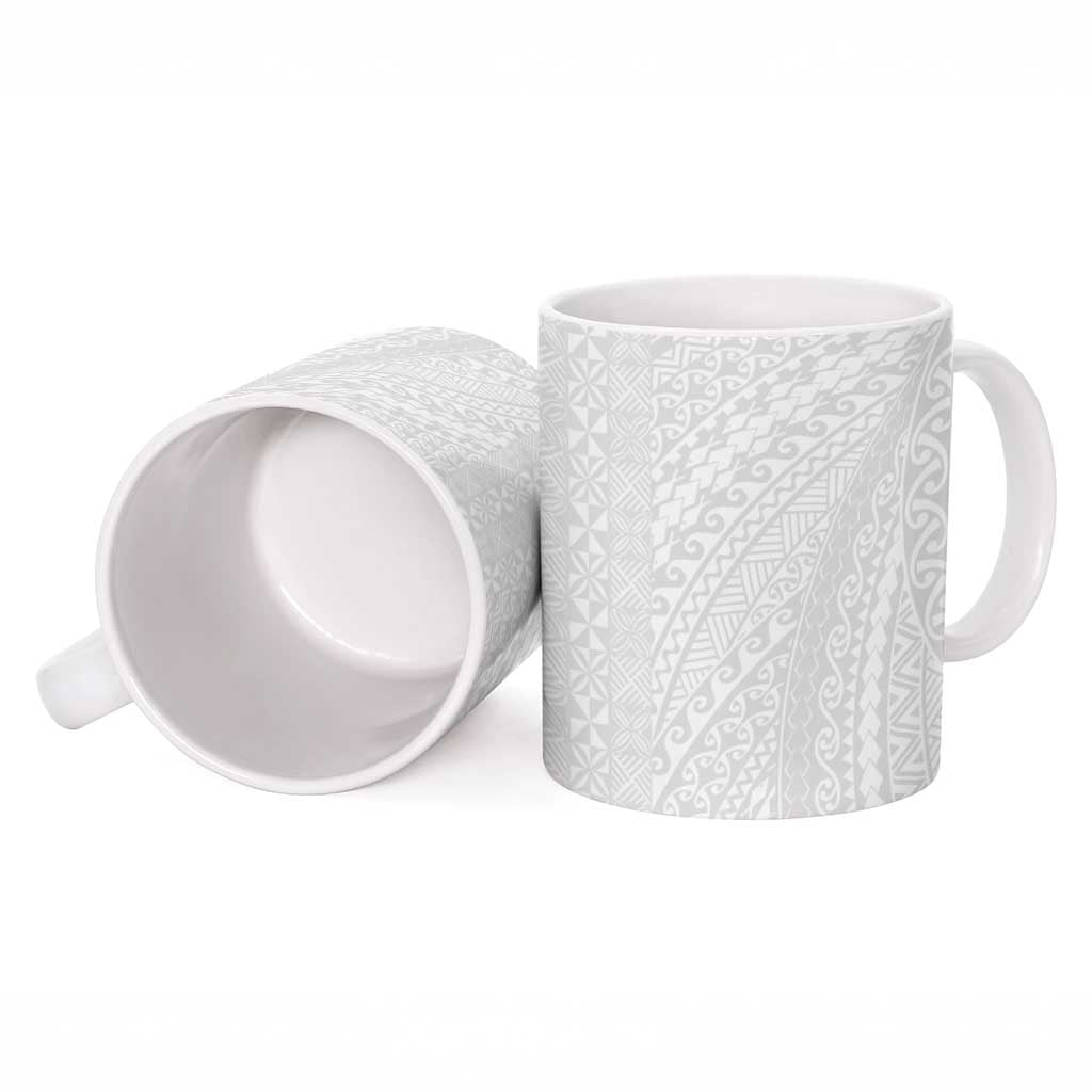 Lotu Tamaiti White Tongan Ngatu Ceramic Mug Polynesian Tribal Fonulei Pattern LT9 - Polynesian Pride