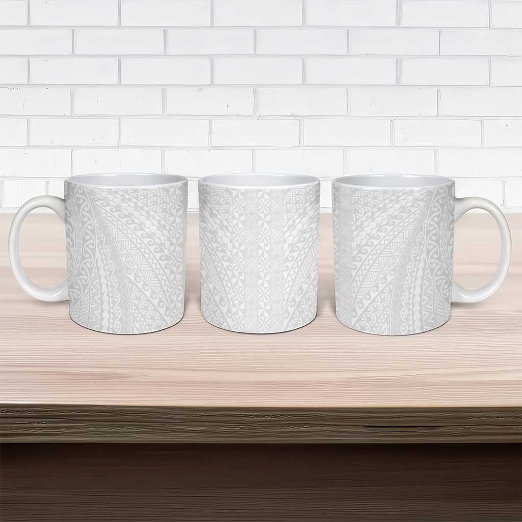 Lotu Tamaiti White Tongan Ngatu Ceramic Mug Polynesian Tribal Fonulei Pattern LT9 - Polynesian Pride