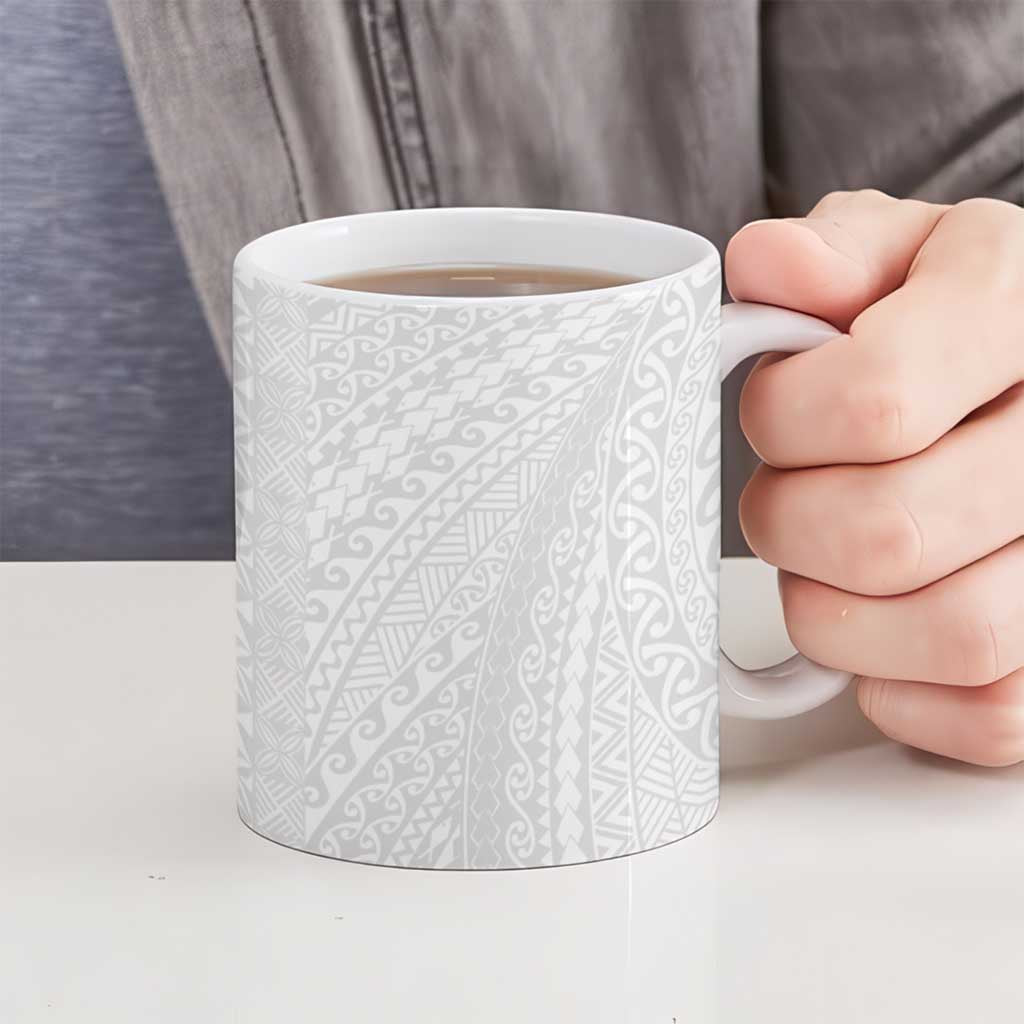 Lotu Tamaiti White Tongan Ngatu Ceramic Mug Polynesian Tribal Fonulei Pattern LT9 - Polynesian Pride