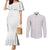 Lotu Tamaiti White Tongan Ngatu Couples Matching Mermaid Dress and Long Sleeve Button Shirt Polynesian Tribal Fonulei Pattern - Polynesian Pride