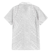 Lotu Tamaiti White Tongan Ngatu Family Matching Off The Shoulder Long Sleeve Dress and Hawaiian Shirt Polynesian Tribal Fonulei Pattern - Polynesian Pride