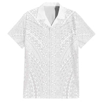 Lotu Tamaiti White Tongan Ngatu Family Matching Off Shoulder Short Dress and Hawaiian Shirt Polynesian Tribal Fonulei Pattern - Polynesian Pride