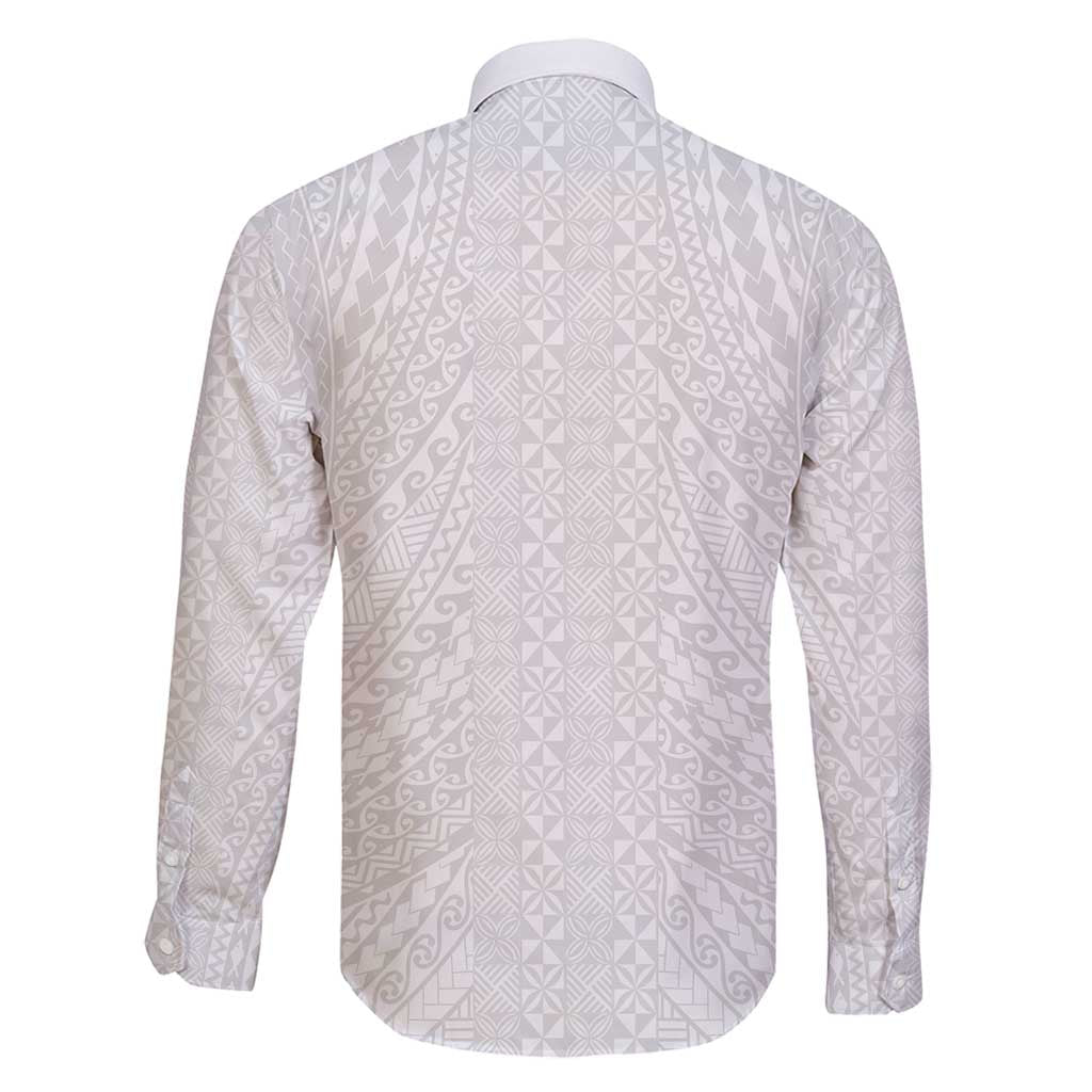 Lotu Tamaiti White Tongan Ngatu Family Matching Off Shoulder Short Dress and Hawaiian Shirt Polynesian Tribal Fonulei Pattern - Polynesian Pride