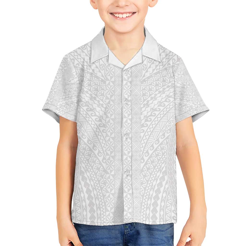 Lotu Tamaiti White Tongan Ngatu Family Matching Short Sleeve Bodycon Dress and Hawaiian Shirt Polynesian Tribal Fonulei Pattern - Polynesian Pride