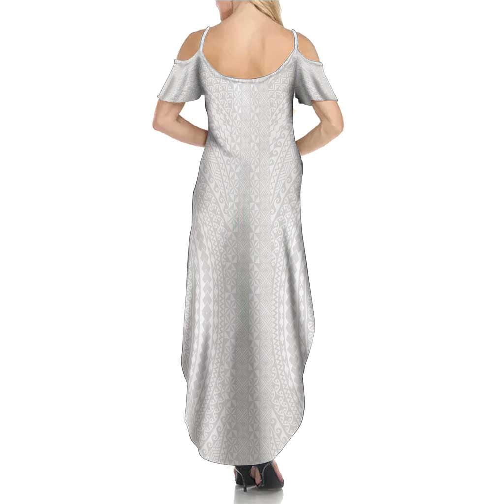 Lotu Tamaiti White Tongan Ngatu Family Matching Summer Maxi Dress and Hawaiian Shirt Polynesian Tribal Fonulei Pattern - Polynesian Pride