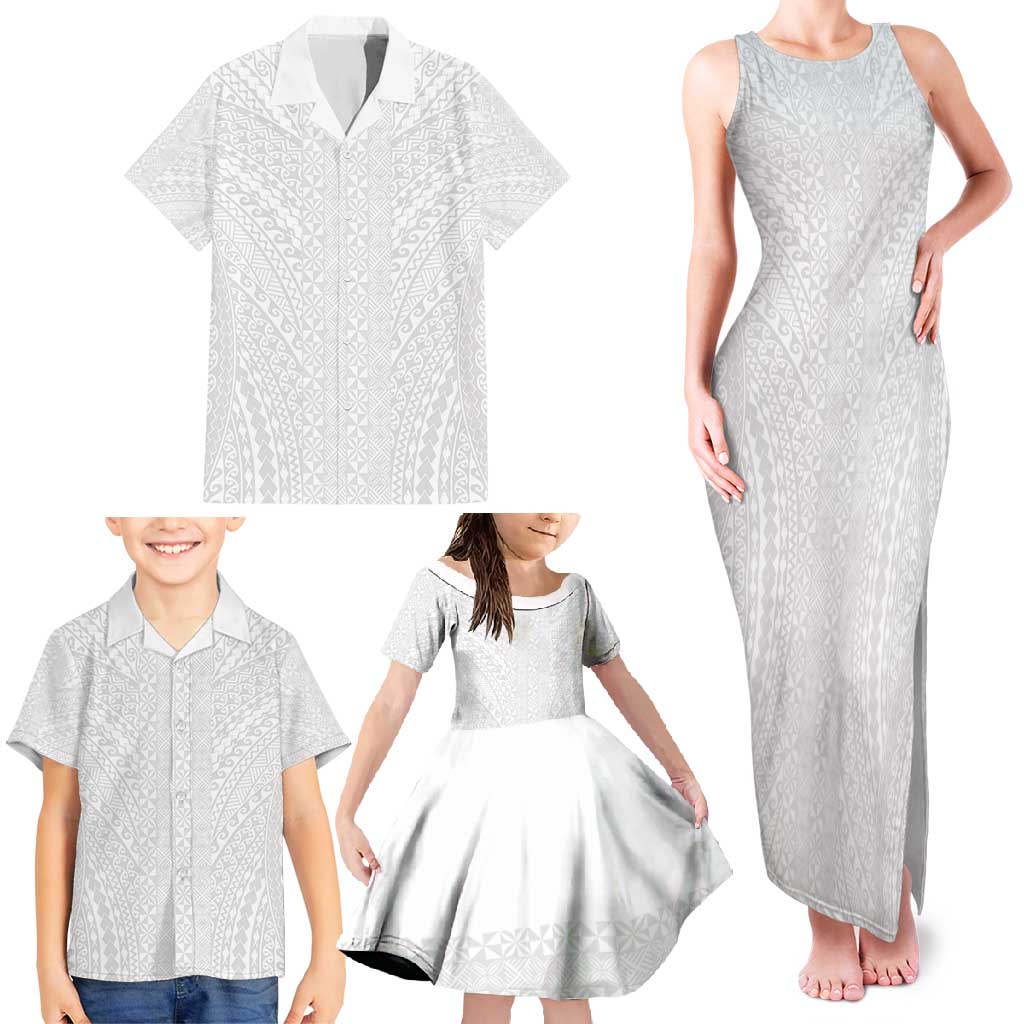 Lotu Tamaiti White Tongan Ngatu Family Matching Tank Maxi Dress and Hawaiian Shirt Polynesian Tribal Fonulei Pattern LT9 - Polynesian Pride