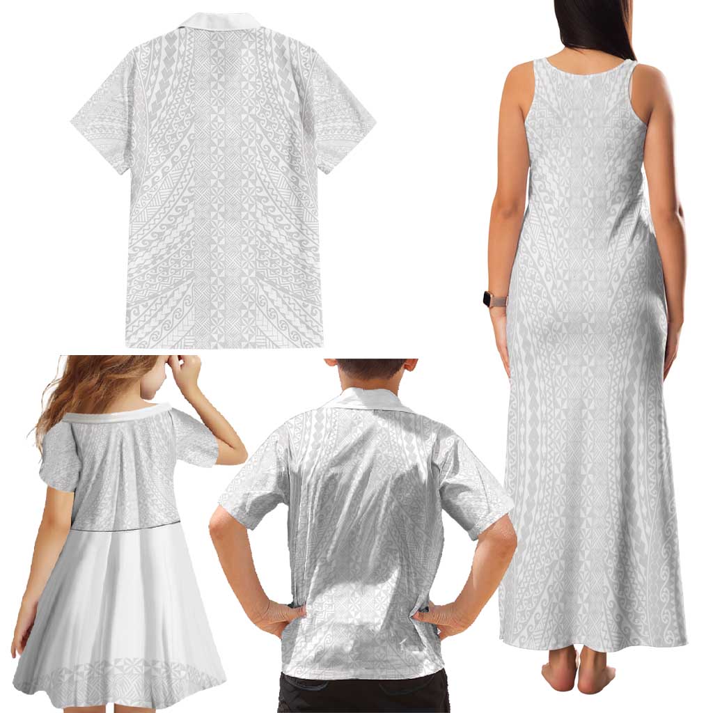 Lotu Tamaiti White Tongan Ngatu Family Matching Tank Maxi Dress and Hawaiian Shirt Polynesian Tribal Fonulei Pattern - Polynesian Pride
