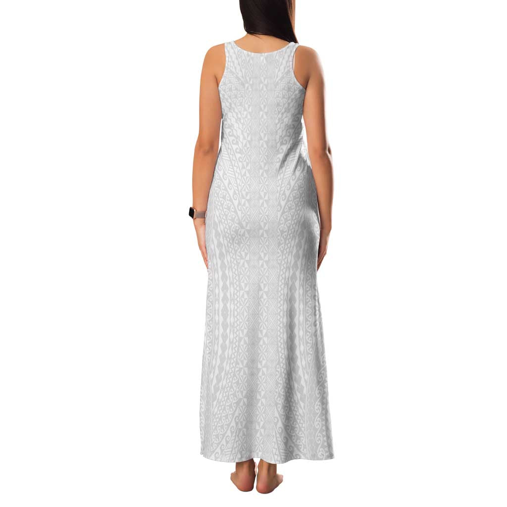 Lotu Tamaiti White Tongan Ngatu Family Matching Tank Maxi Dress and Hawaiian Shirt Polynesian Tribal Fonulei Pattern - Polynesian Pride