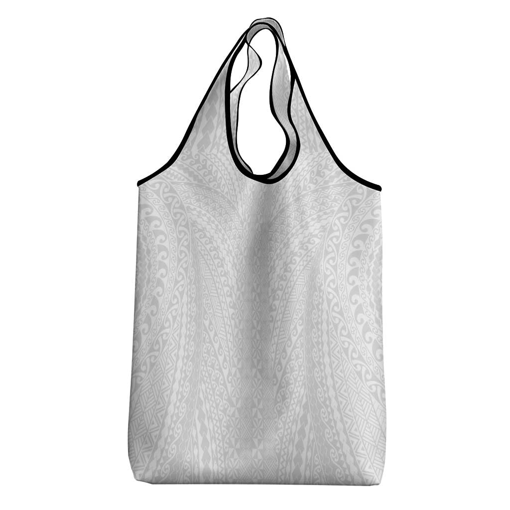 Lotu Tamaiti White Tongan Ngatu Grocery Bag Polynesian Tribal Fonulei Pattern LT9 - Polynesian Pride
