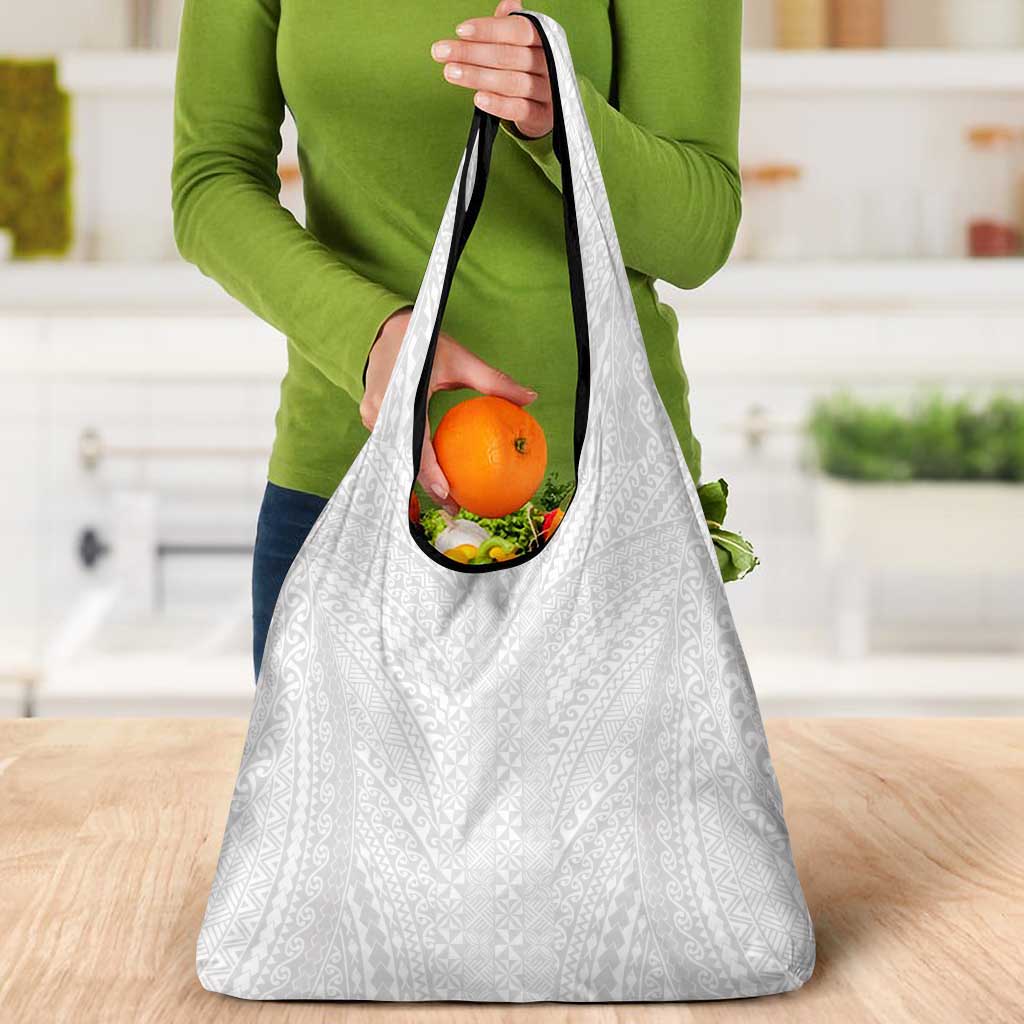 Lotu Tamaiti White Tongan Ngatu Grocery Bag Polynesian Tribal Fonulei Pattern LT9 - Polynesian Pride