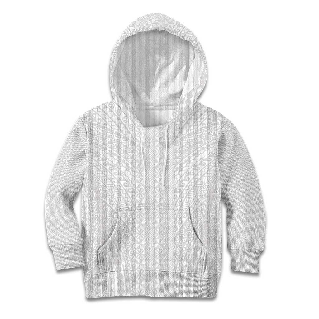 Lotu Tamaiti White Tongan Ngatu Kid Hoodie Polynesian Tribal Fonulei Pattern - Polynesian Pride