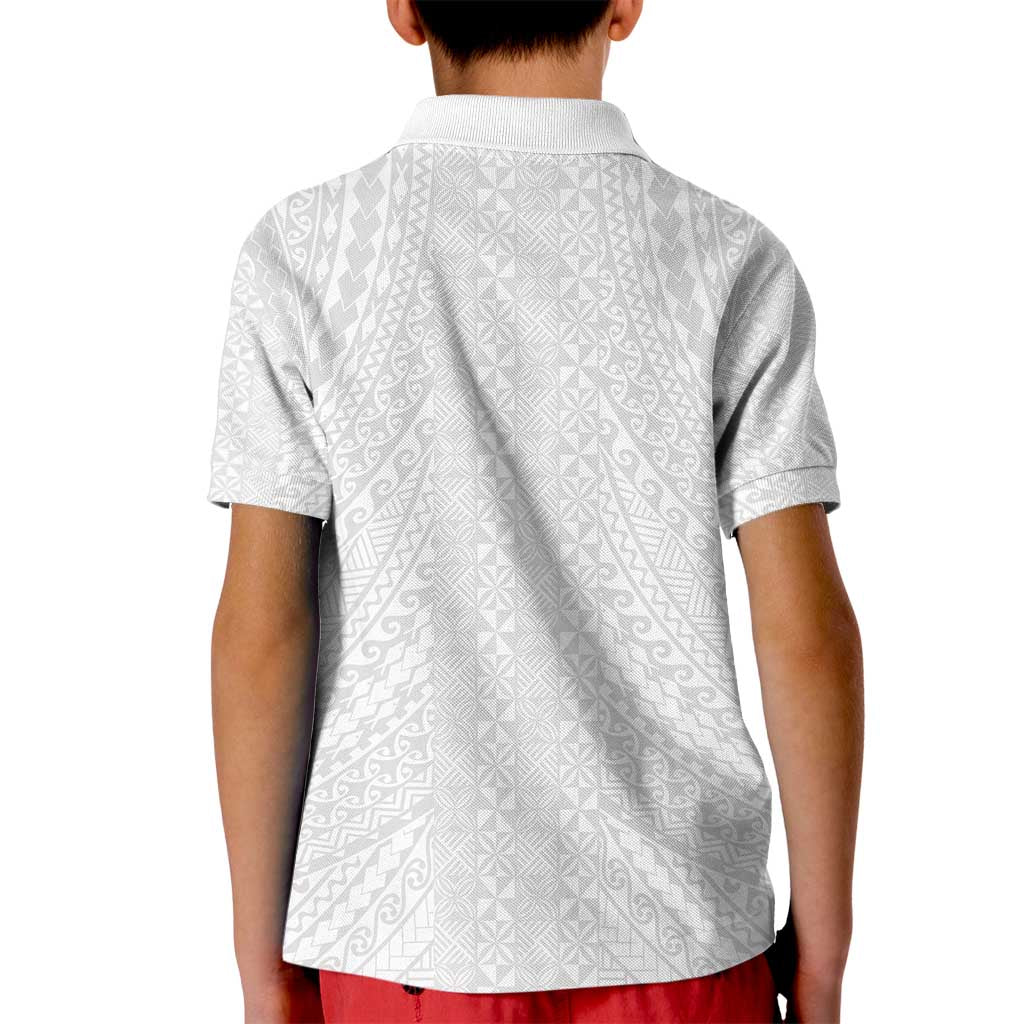 Lotu Tamaiti White Tongan Ngatu Kid Polo Shirt Polynesian Tribal Fonulei Pattern - Polynesian Pride