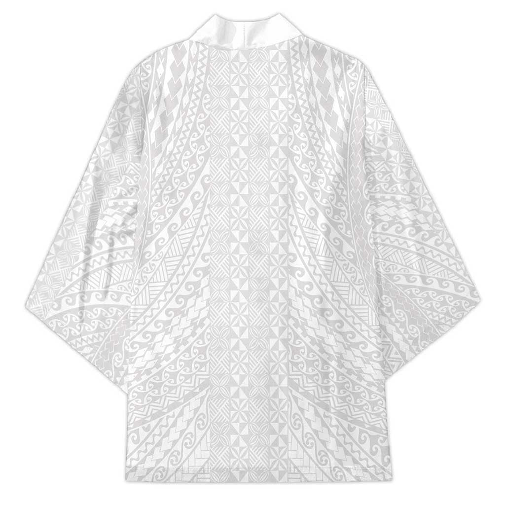 Lotu Tamaiti White Tongan Ngatu Kimono Polynesian Tribal Fonulei Pattern LT9 - Polynesian Pride