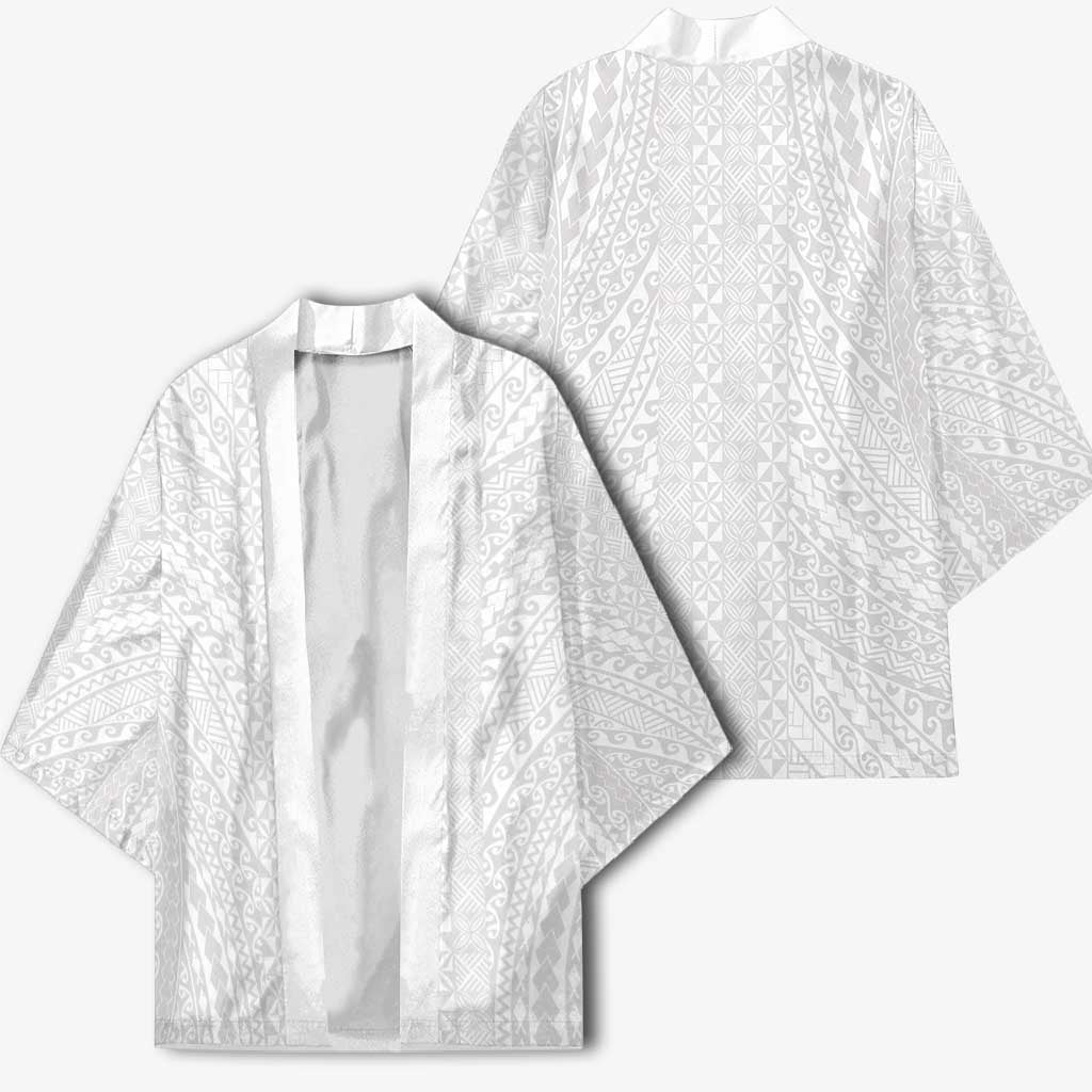 Lotu Tamaiti White Tongan Ngatu Kimono Polynesian Tribal Fonulei Pattern LT9 - Polynesian Pride