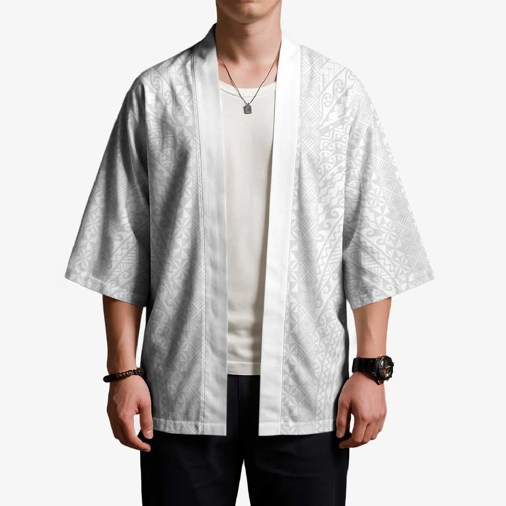 Lotu Tamaiti White Tongan Ngatu Kimono Polynesian Tribal Fonulei Pattern LT9 - Polynesian Pride