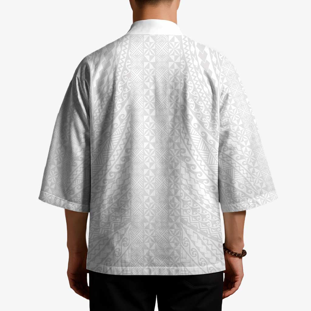 Lotu Tamaiti White Tongan Ngatu Kimono Polynesian Tribal Fonulei Pattern LT9 - Polynesian Pride