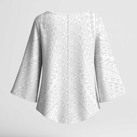 Lotu Tamaiti White Tongan Ngatu Kimono Sleeve Blouse Polynesian Tribal Fonulei Pattern LT9 - Polynesian Pride