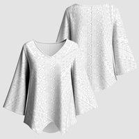 Lotu Tamaiti White Tongan Ngatu Kimono Sleeve Blouse Polynesian Tribal Fonulei Pattern LT9 - Polynesian Pride