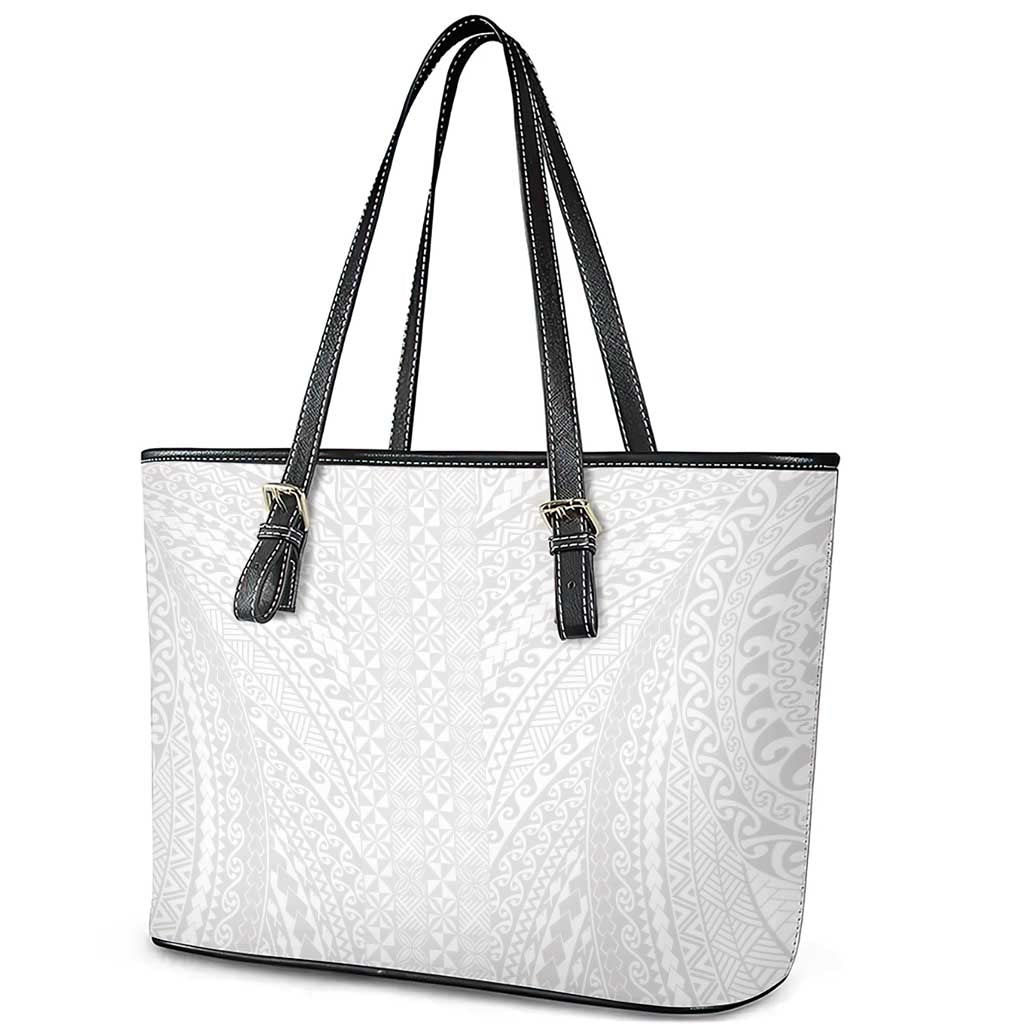 Lotu Tamaiti White Tongan Ngatu Leather Tote Bag Polynesian Tribal Fonulei Pattern LT9 - Polynesian Pride