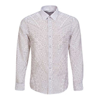 Lotu Tamaiti White Tongan Ngatu Long Sleeve Button Shirt Polynesian Tribal Fonulei Pattern LT9 Unisex White - Polynesian Pride