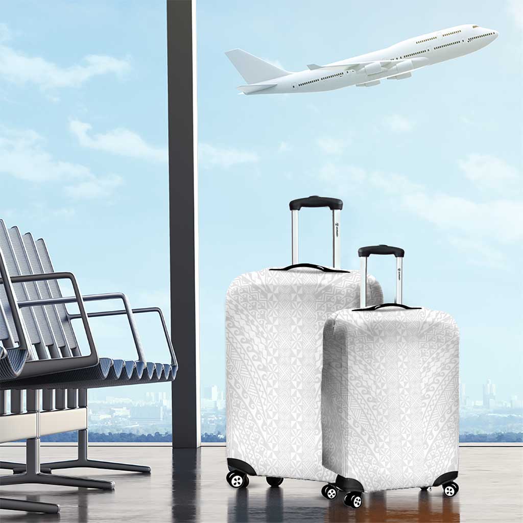 Lotu Tamaiti White Tongan Ngatu Luggage Cover Polynesian Tribal Fonulei Pattern - Polynesian Pride