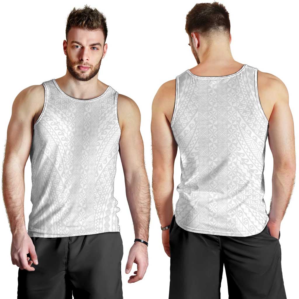 Lotu Tamaiti White Tongan Ngatu Men Tank Top Polynesian Tribal Fonulei Pattern LT9 - Polynesian Pride