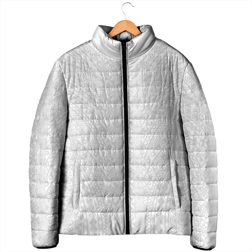 Lotu Tamaiti White Tongan Ngatu Padded Jacket Polynesian Tribal Fonulei Pattern LT9 - Polynesian Pride