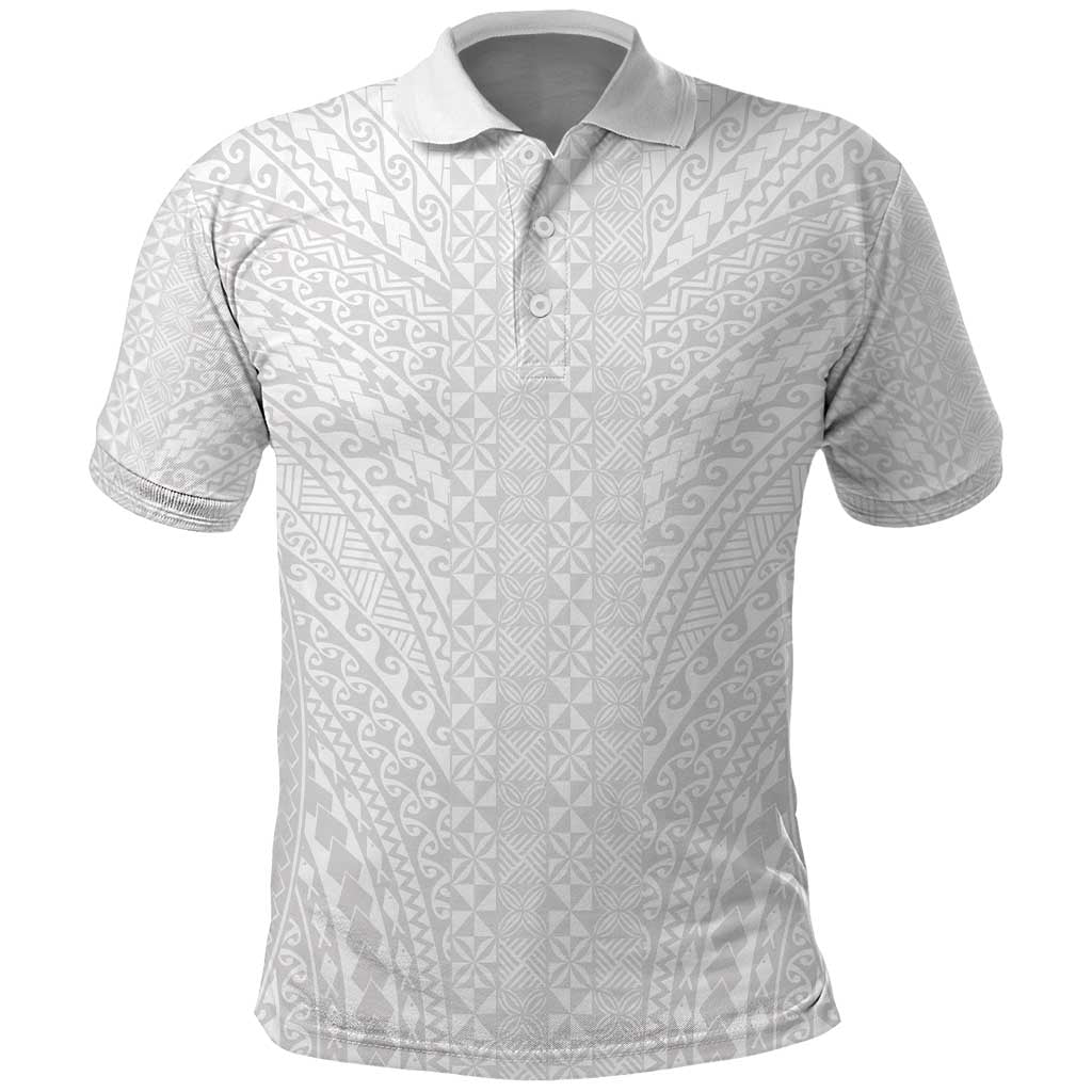 Lotu Tamaiti White Tongan Ngatu Polo Shirt Polynesian Tribal Fonulei Pattern - Polynesian Pride