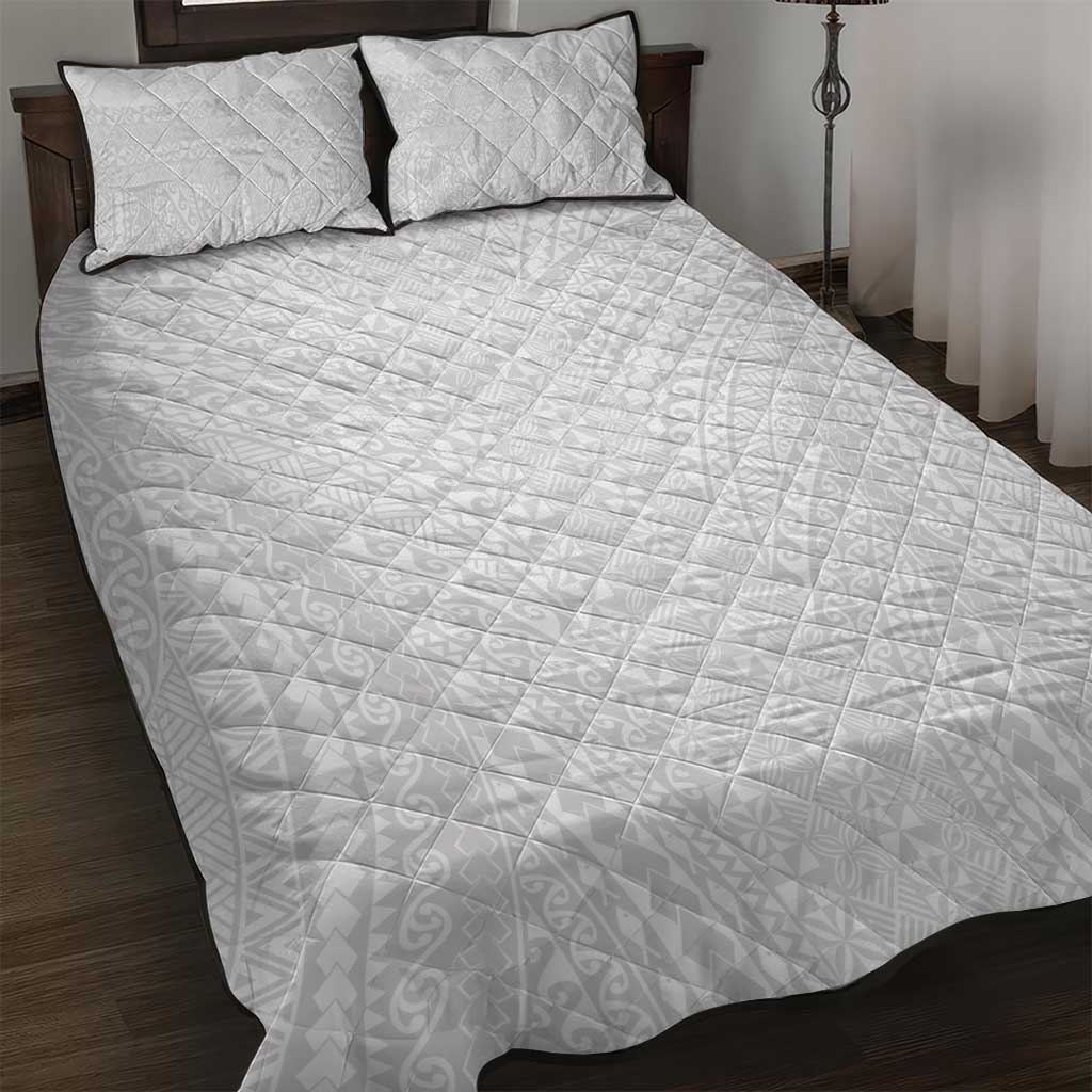 Lotu Tamaiti White Tongan Ngatu Quilt Bed Set Polynesian Tribal Fonulei Pattern LT9 White - Polynesian Pride