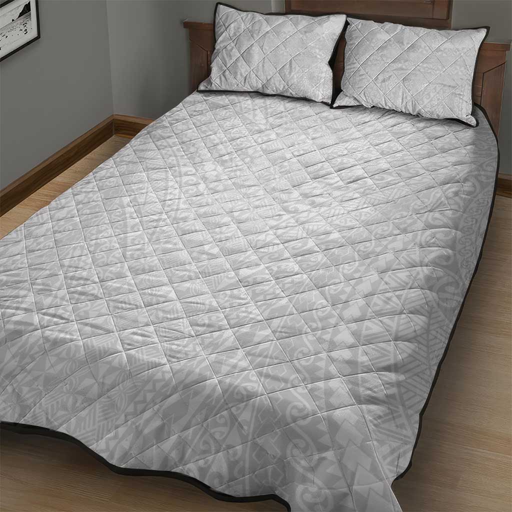 Lotu Tamaiti White Tongan Ngatu Quilt Bed Set Polynesian Tribal Fonulei Pattern LT9 - Polynesian Pride