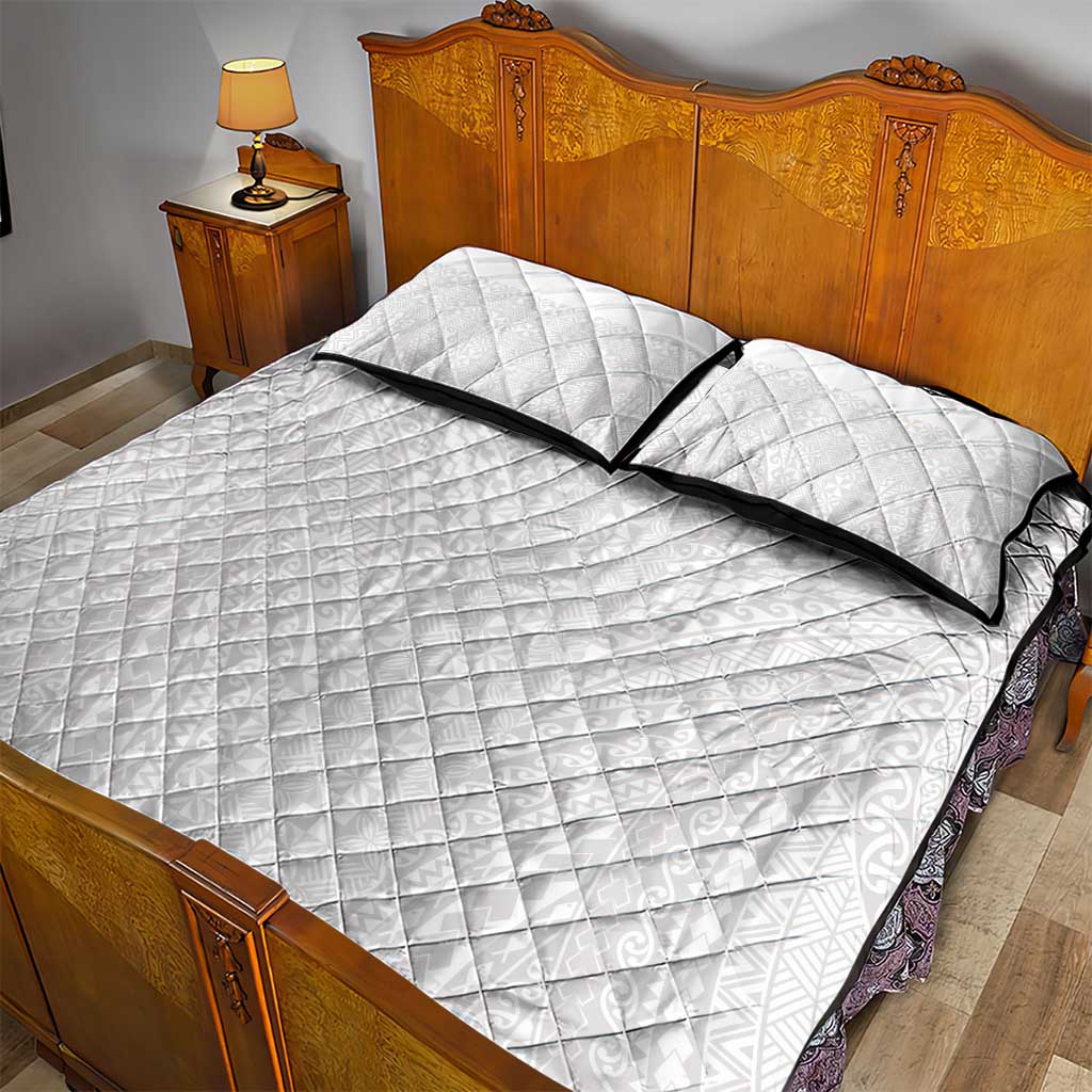 Lotu Tamaiti White Tongan Ngatu Quilt Bed Set Polynesian Tribal Fonulei Pattern LT9 - Polynesian Pride