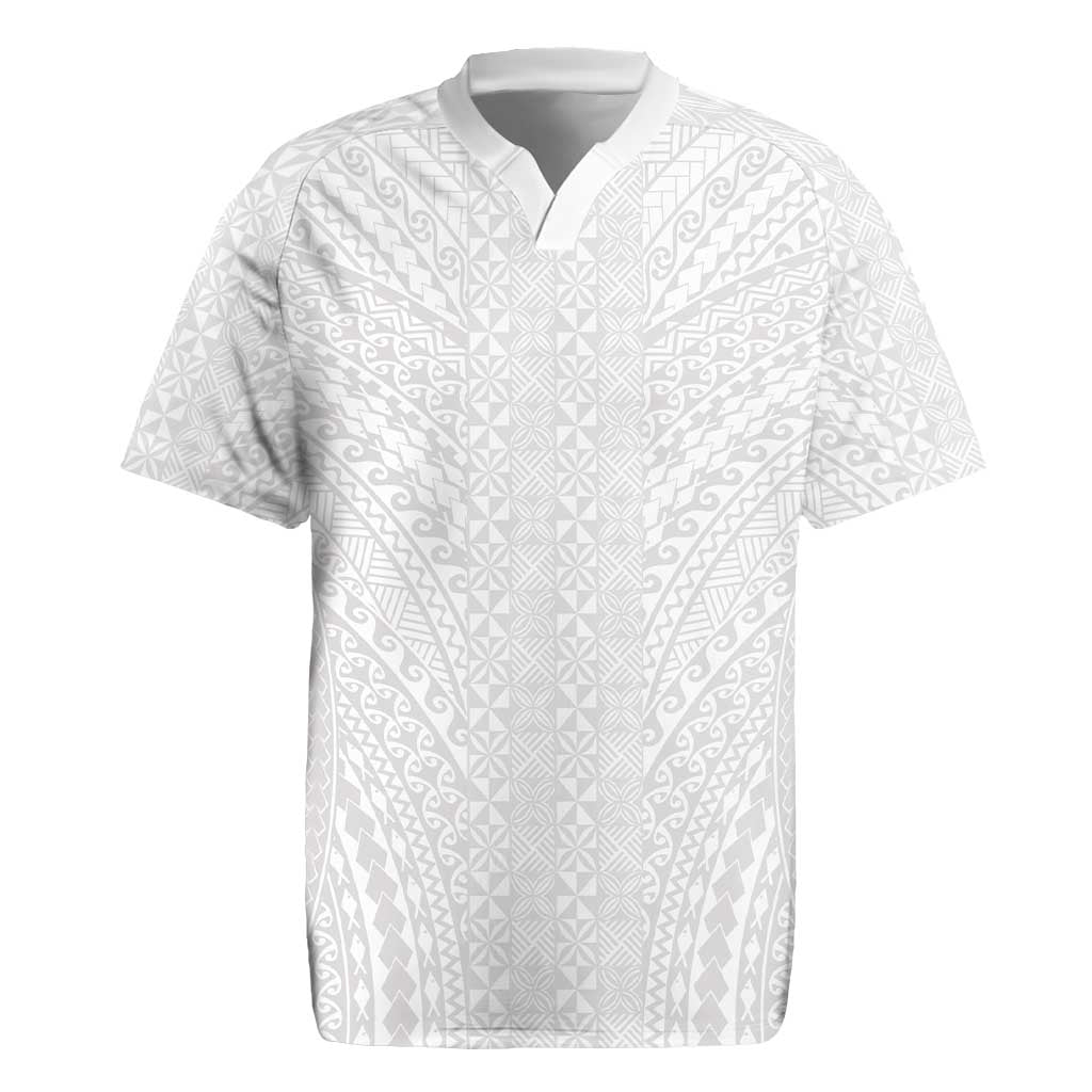 Lotu Tamaiti White Tongan Ngatu Rugby Jersey Polynesian Tribal Fonulei Pattern LT9 White - Polynesian Pride