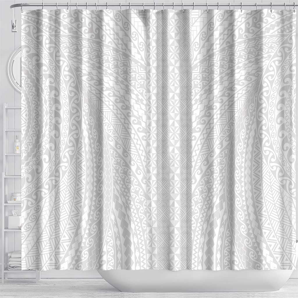 Lotu Tamaiti White Tongan Ngatu Shower Curtain Polynesian Tribal Fonulei Pattern - Polynesian Pride