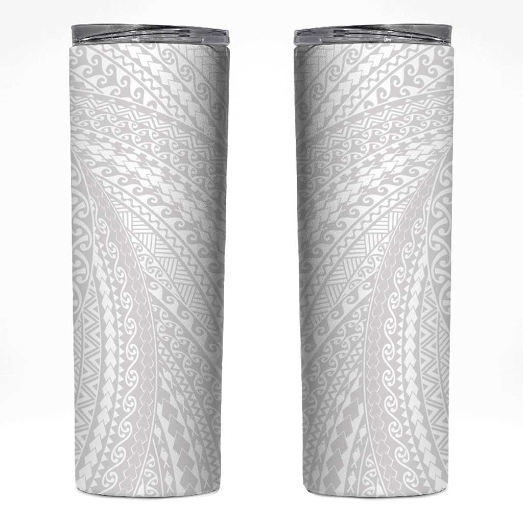 Lotu Tamaiti White Tongan Ngatu Skinny Tumbler Polynesian Tribal Fonulei Pattern - Polynesian Pride