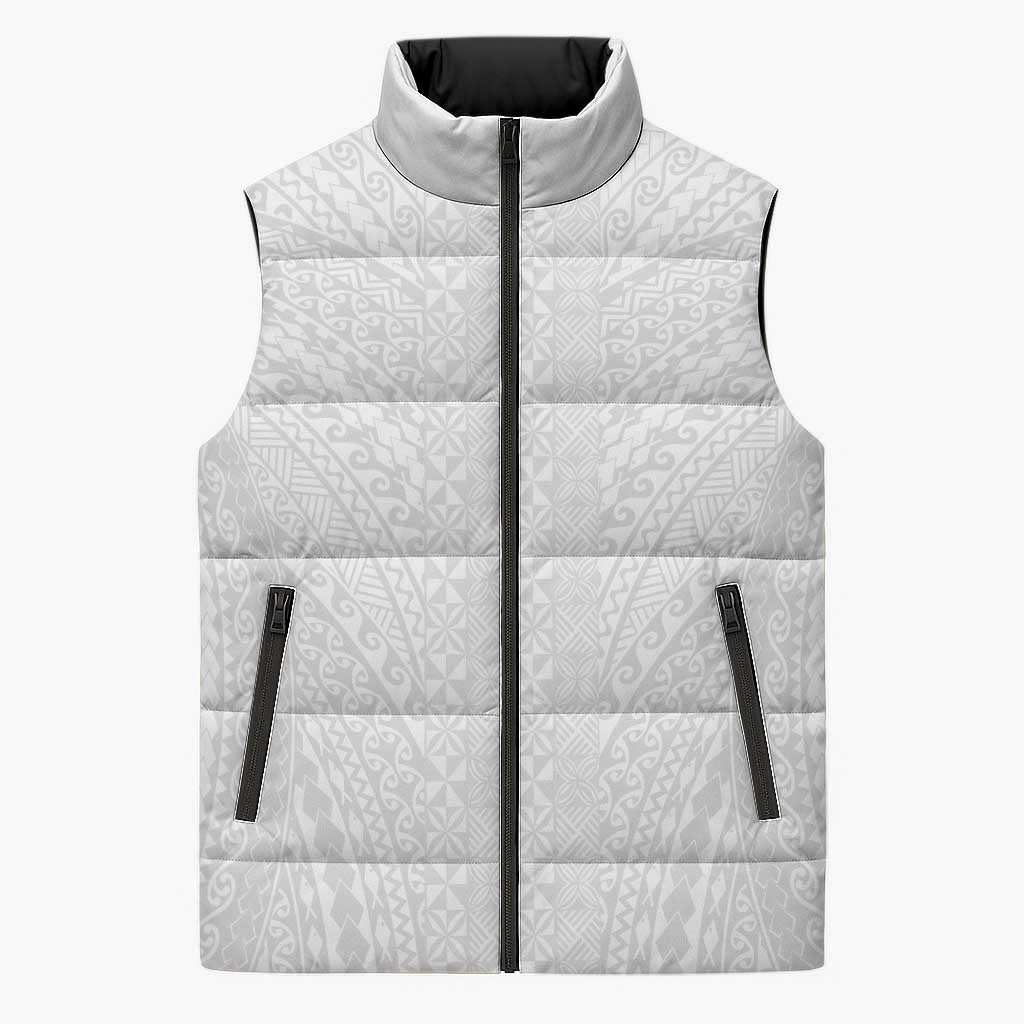 Lotu Tamaiti White Tongan Ngatu Sleeveless Puffer Jacket Polynesian Tribal Fonulei Pattern LT9 Unisex White - Polynesian Pride