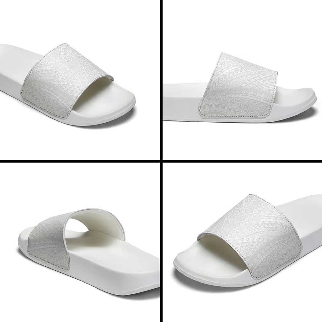 Lotu Tamaiti White Tongan Ngatu Slide Sandals Polynesian Tribal Fonulei Pattern - Polynesian Pride
