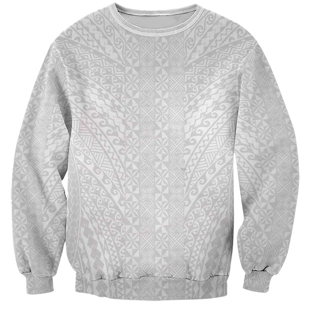 Lotu Tamaiti White Tongan Ngatu Sweatshirt Polynesian Tribal Fonulei Pattern LT9 Unisex White - Polynesian Pride