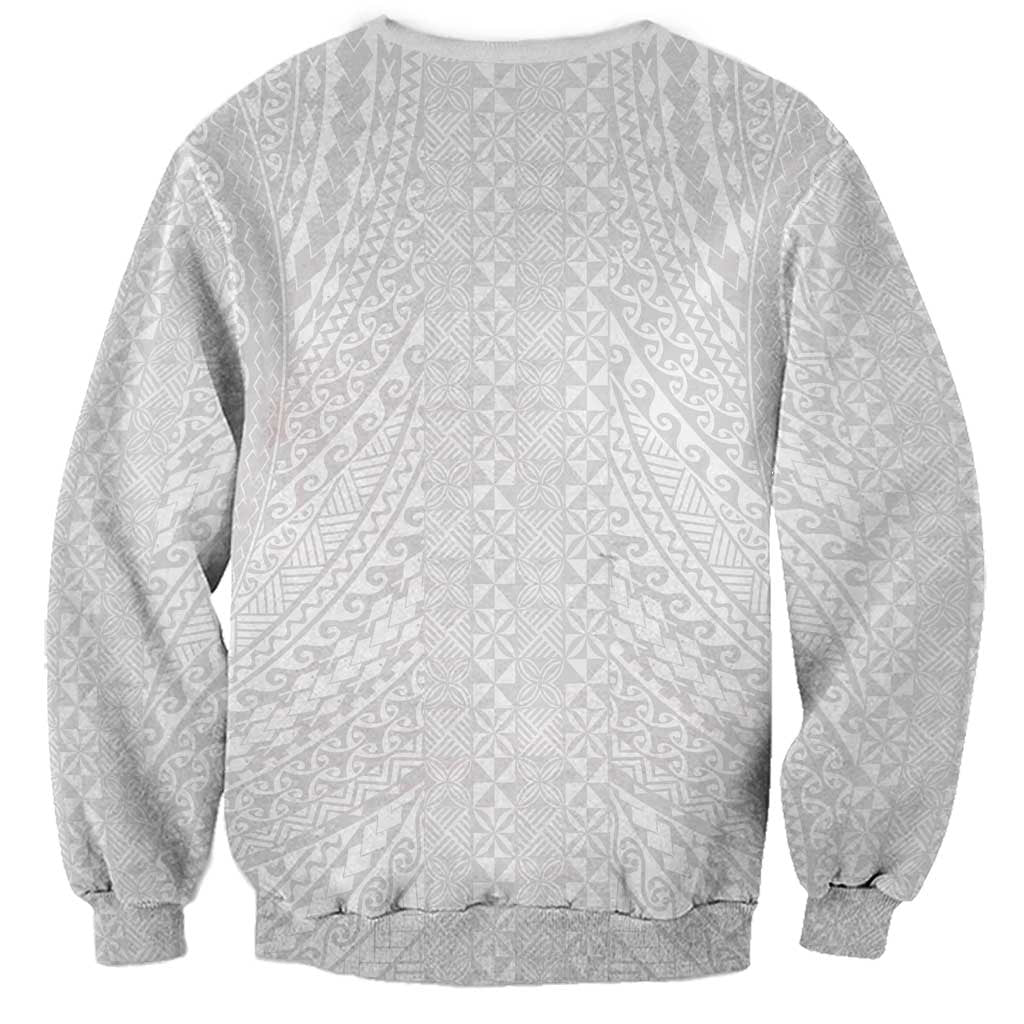 Lotu Tamaiti White Tongan Ngatu Sweatshirt Polynesian Tribal Fonulei Pattern LT9 - Polynesian Pride