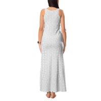 Lotu Tamaiti White Tongan Ngatu Tank Maxi Dress Polynesian Tribal Fonulei Pattern - Polynesian Pride