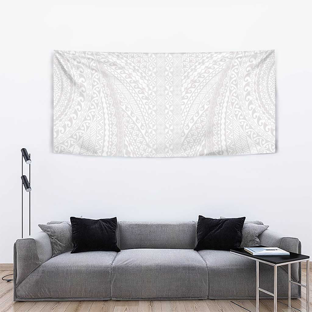 Lotu Tamaiti White Tongan Ngatu Tapestry Polynesian Tribal Fonulei Pattern - Polynesian Pride